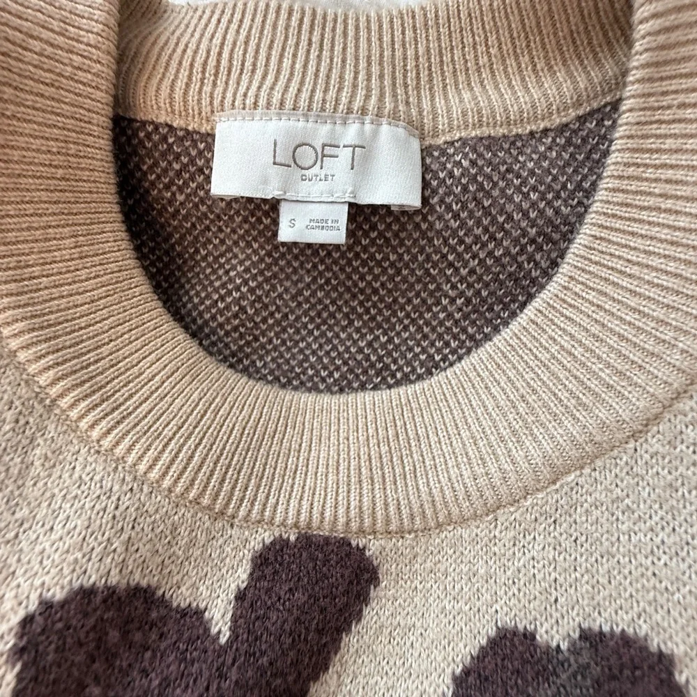 Loft outlet tan and brown‎ crewneck sweater animal print women's size small
